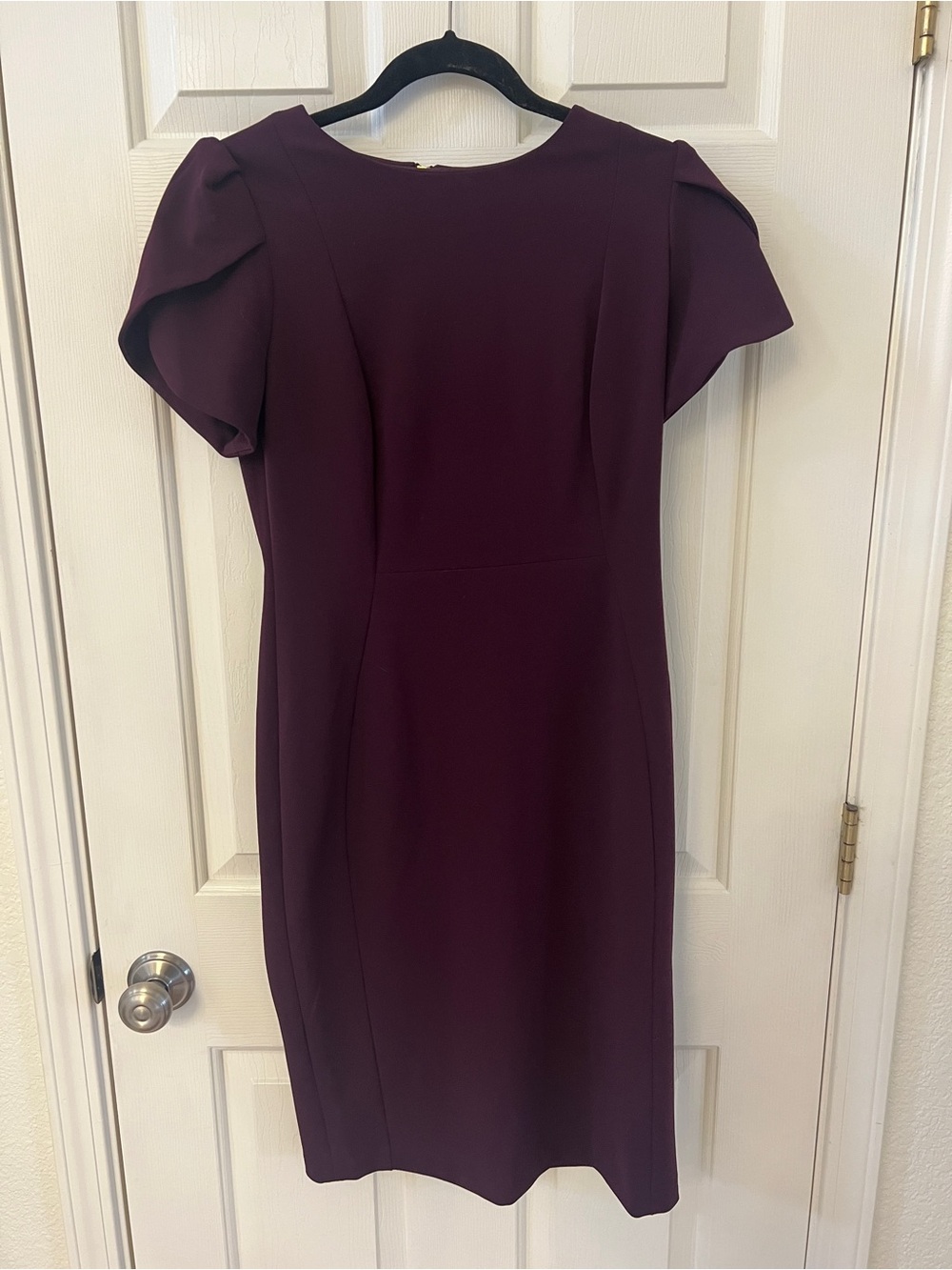 Calvin Klein Plum Midi Sheath Dress with Flutter Sleeves